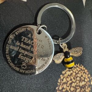 Silver Teacher Keyring with Yellow & Black Bee Charm